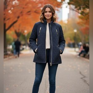 Ellen Tracy Dark Blue Quilted Puffer Jacket